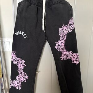 NWOT Darc Sport Black and Pink Wolves Sweatpants